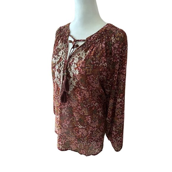 Mason and Belle Floral Flowy Burgundy Floral Blouse Size Large - Picture 1 of 7